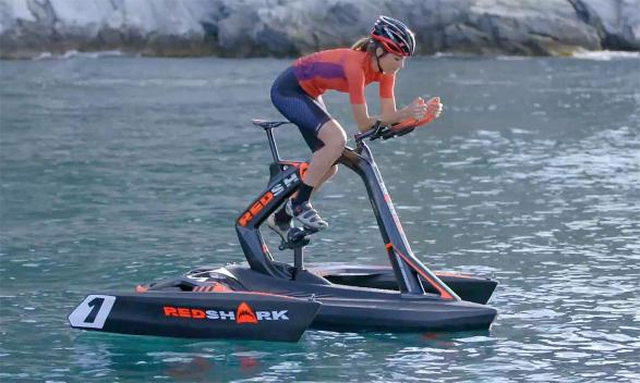 RedShark-trimaran-bike-boat_tri-hulled-pedal-powered-bike-boat_RedShark-Sport-on-open-water